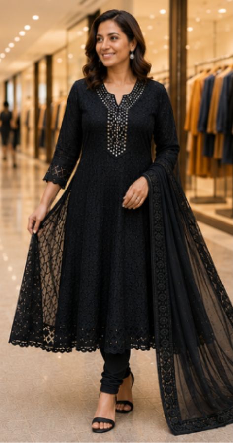 Black Lace 3-Piece Churidar Set