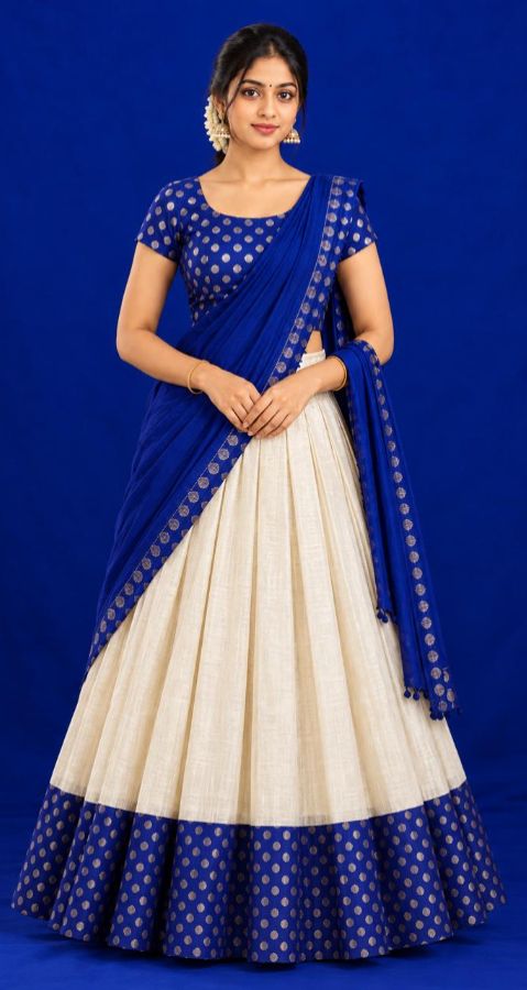 Girls Soft Silk Lacha with Unstitched Blouse & Dhavani