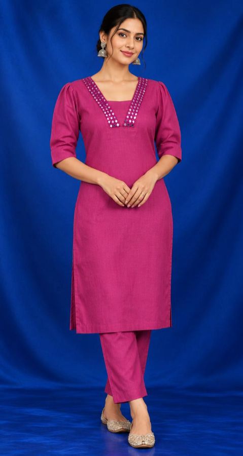 Magenta Mirror-Detail Single PC Kurti