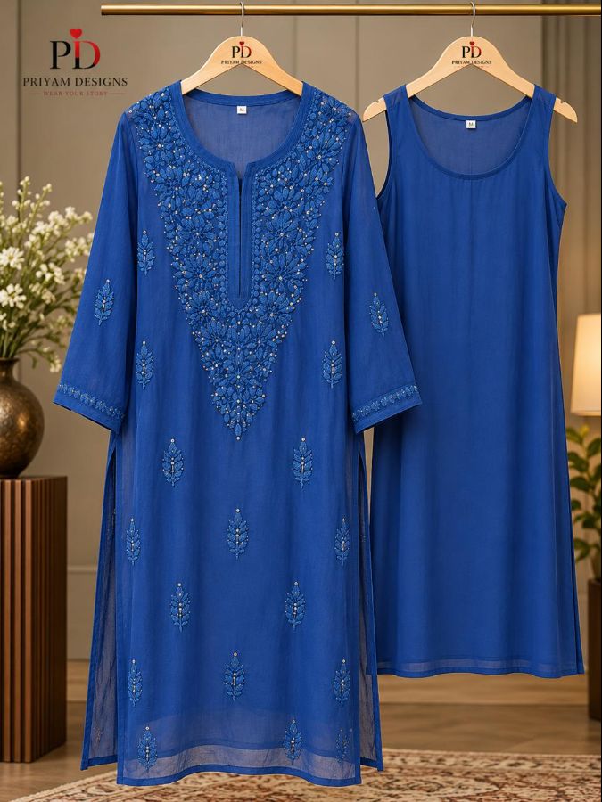 ROYAL BLUE VISCOSE CHIKANKARI