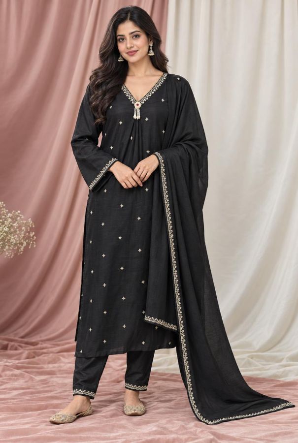 Black Elegance Embroidered 3-Piece Set