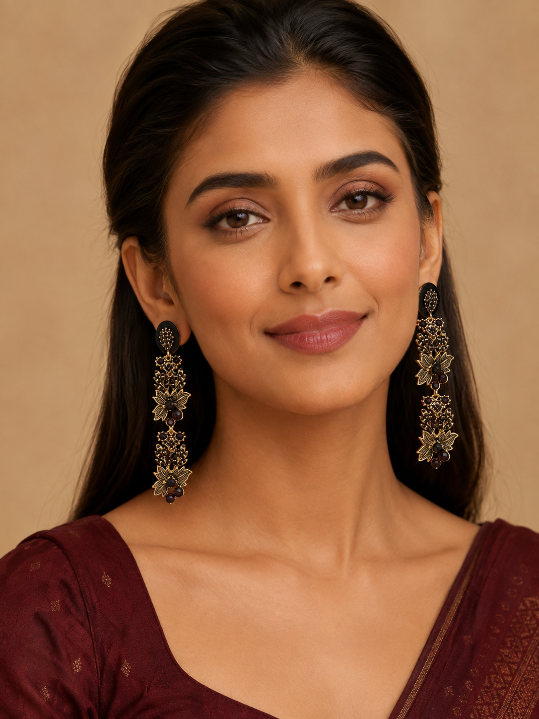 Floral Gold-Toned Statement Earrings