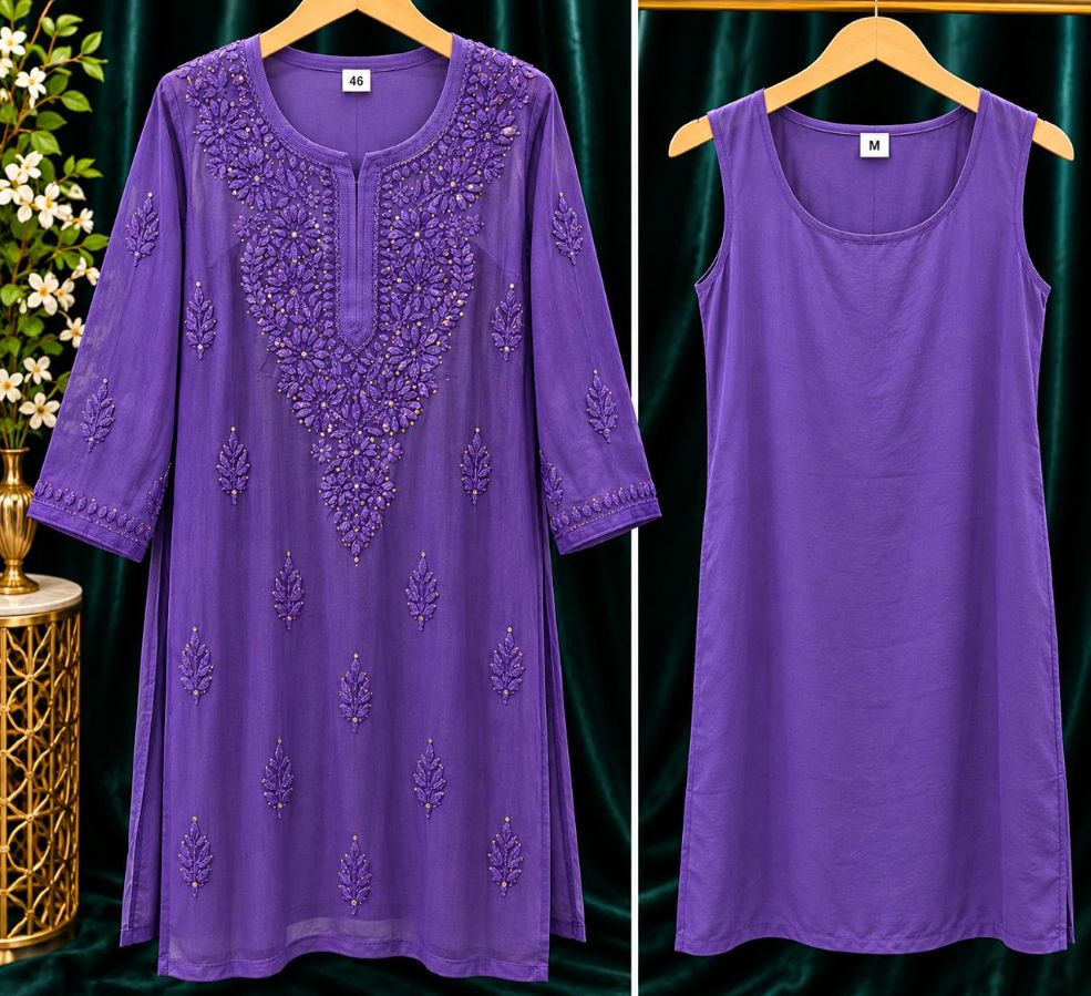 PURPLE COLORED VISCOSE CHIKANKARI