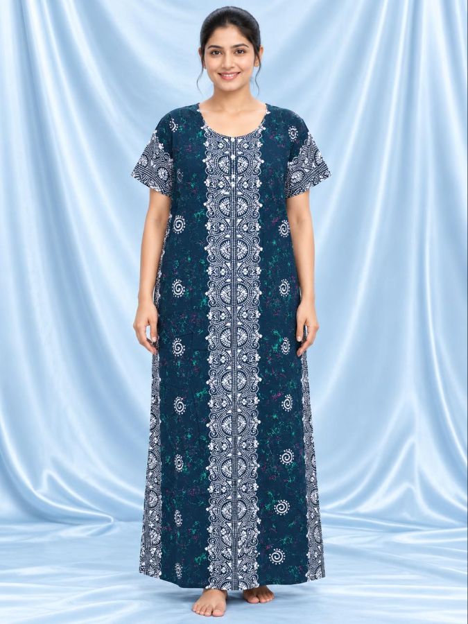Dark Green Printed Cotton Nighty