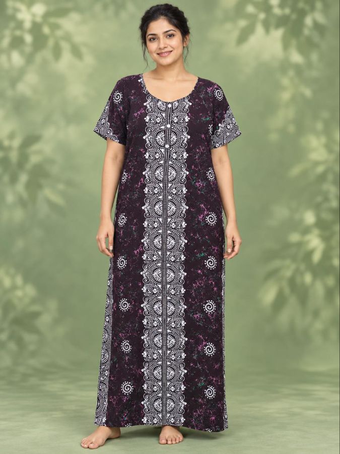 Deep Maroon Printed Cotton Nighty