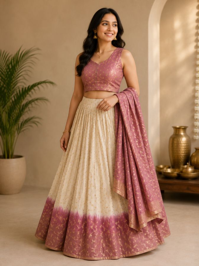 GIRLS DHAVANI - OFF WHITE WITH LIGHT MAGENTA