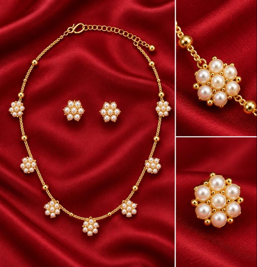 Floral Stone necklace set with matching earrings