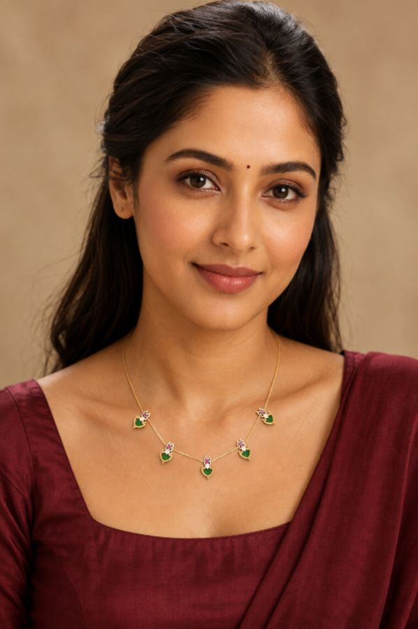 Gold-Tone Floral Heart Charm Necklace
