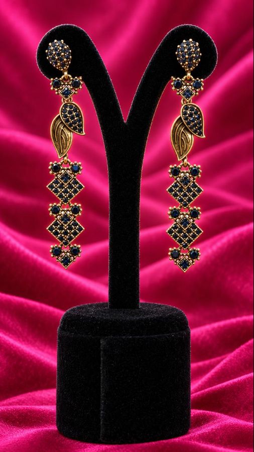 Elegant Gold and Blue Dangle Earrings