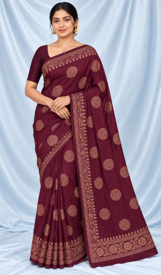 Regal Maroon Woven Motif Saree with Blouse