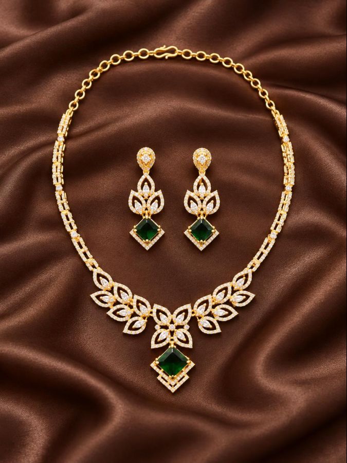 Gold-Tone Ruby Round Stone Necklace Set