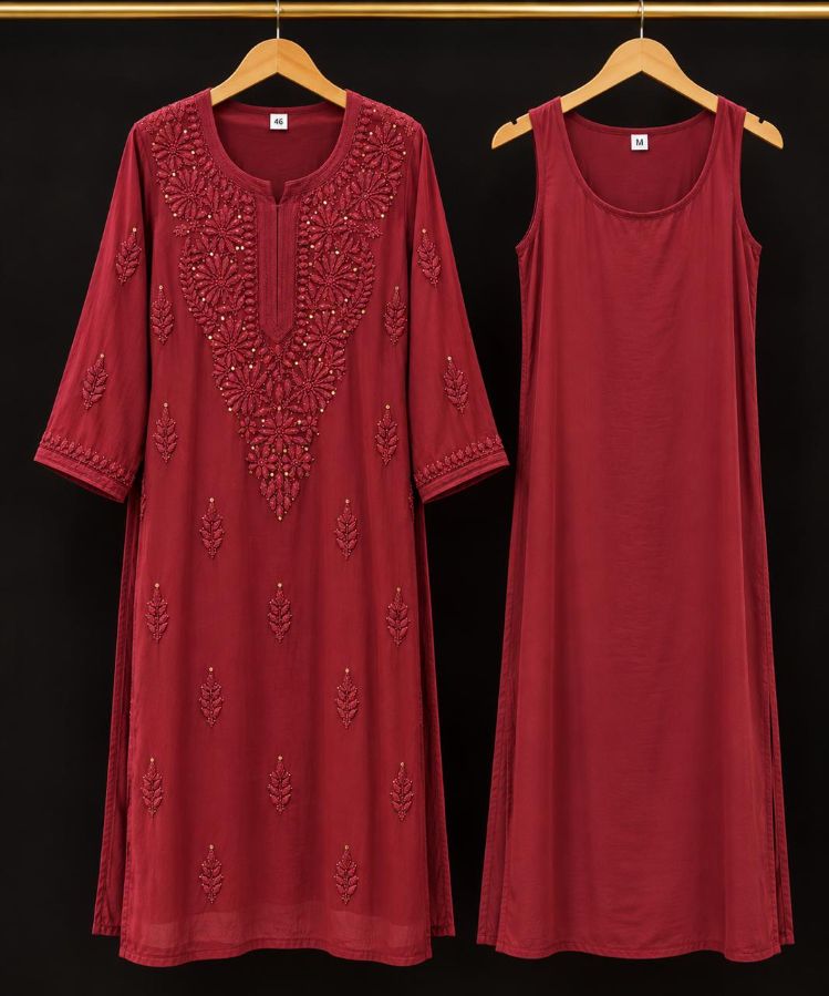 DARK RED VISCOSE CHIKANKARI (PD-0024)