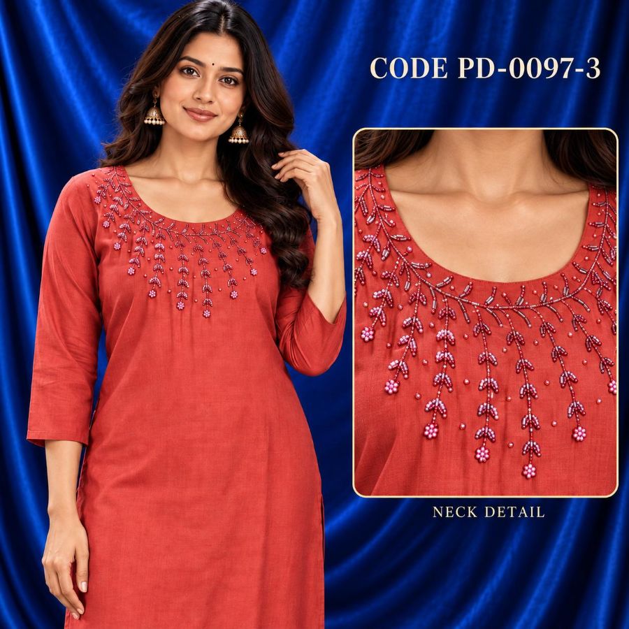 Coral Elegance Embroidered Single PC Kurti