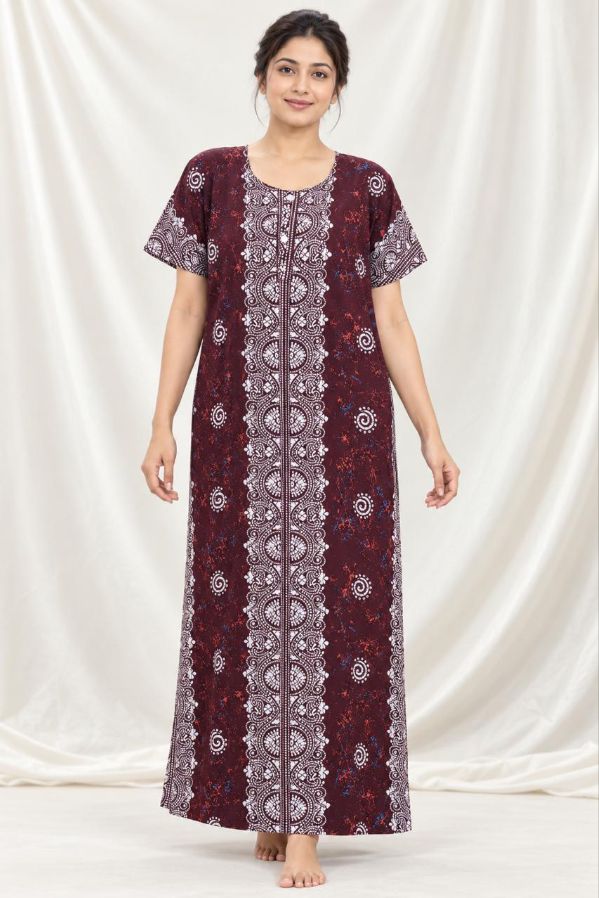 Maroon Printed Cotton Nighty