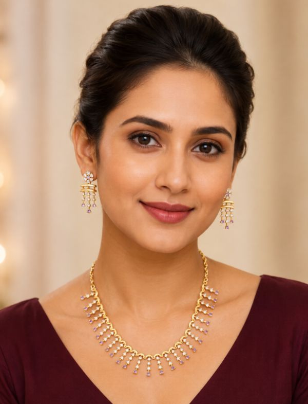 Gold-Tone Lavender Crystal Necklace Set