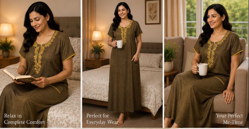 Alpine Antique Gold Embroidered Slim-Cut Nighty