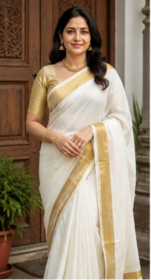 Kerala Kasavu Saree with Matching Blouse