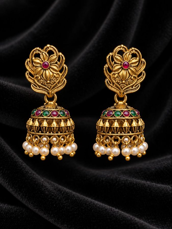 Black Antique-Gold Peacock Chandbali Earrings