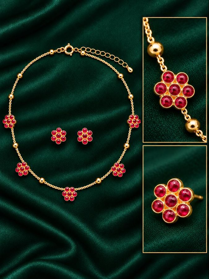 Floral Stone necklace set with matching earrings