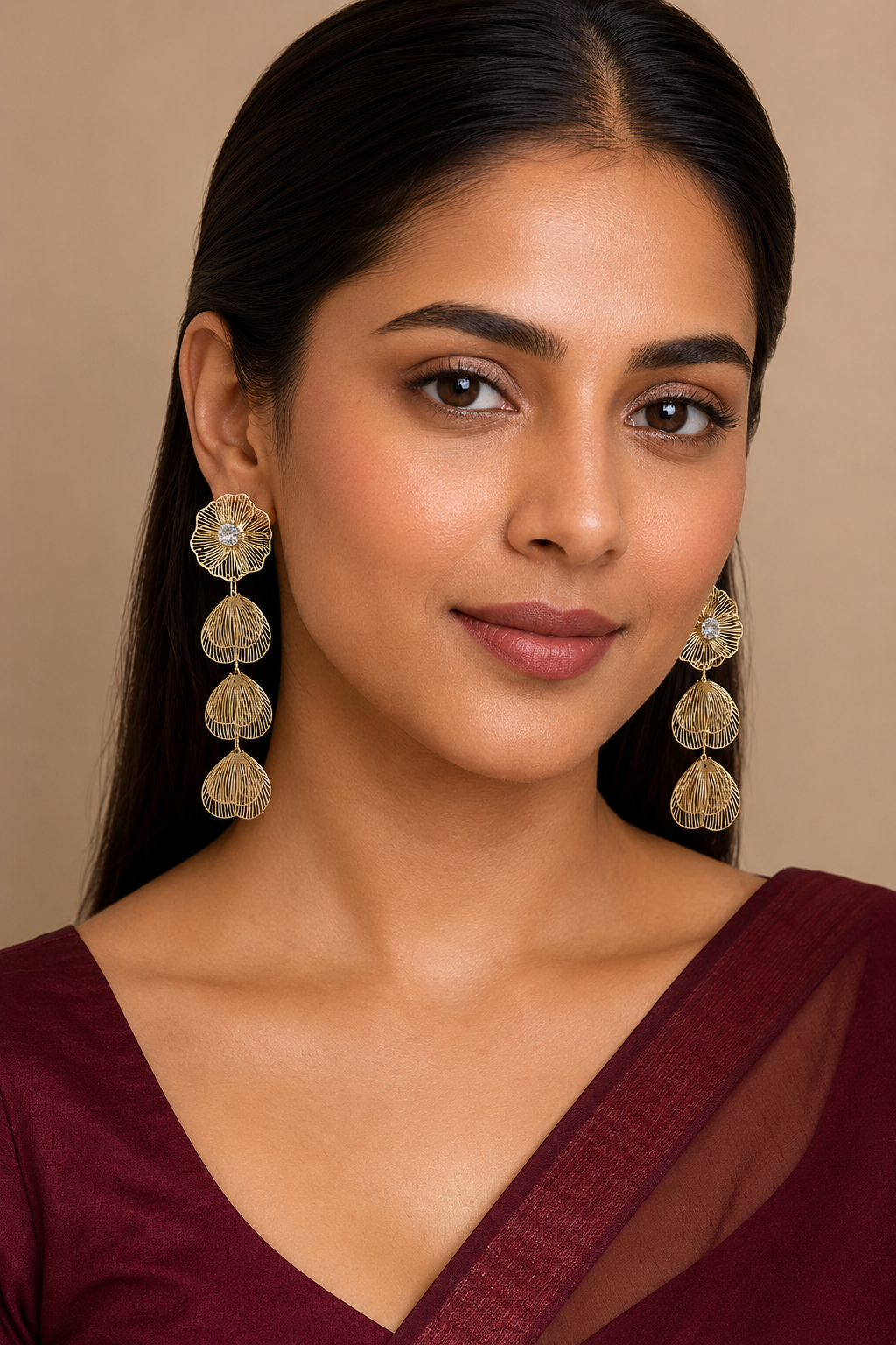 Gold Plated Floral Drop Earrings