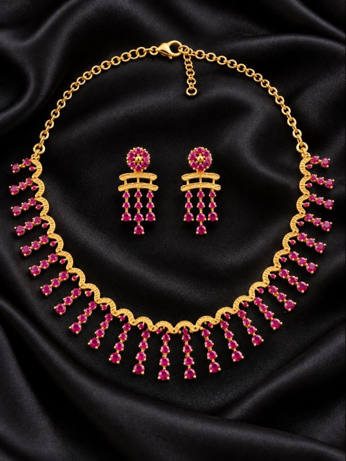 Gold-Tone Ruby Drop Necklace Set