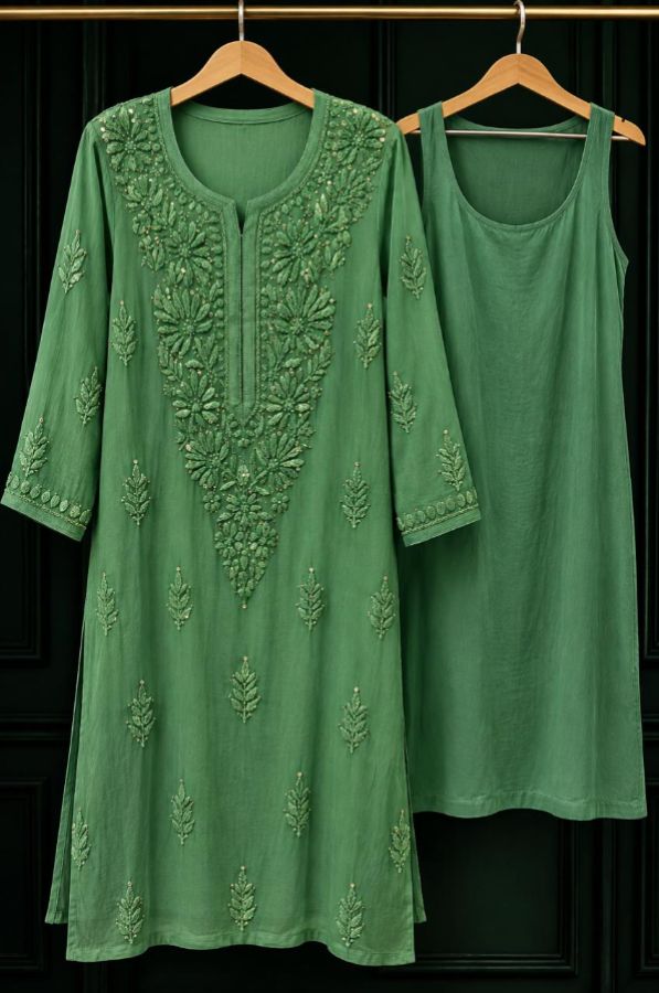 EMERALD GREEN VISCOSE CHIKANKARI (PD-0019)