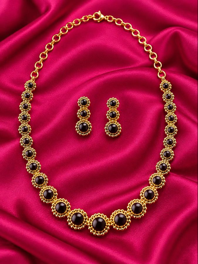 Gold-Tone Black Stone Necklace Set