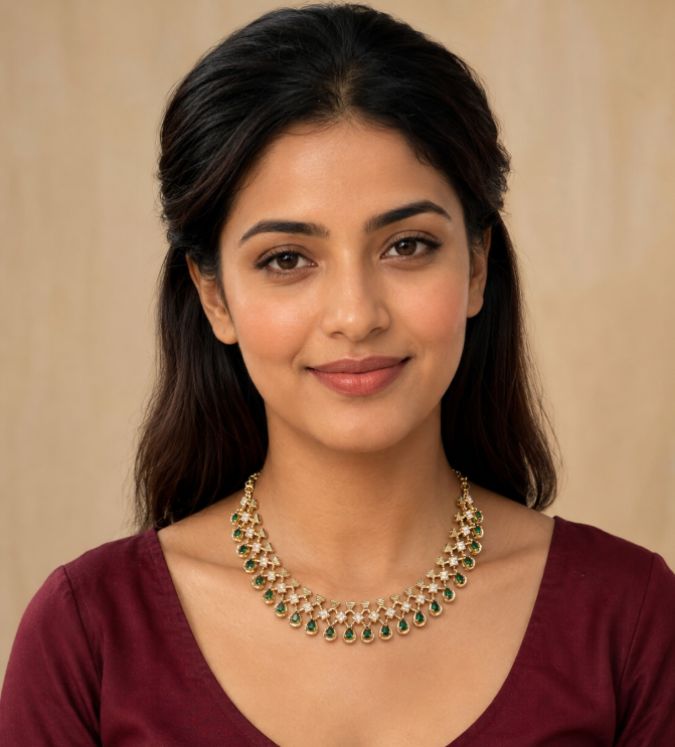 Gold-Tone Emerald Green Teardrop Necklace