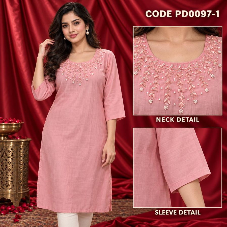 Blush Pink Grace Embroidered Single PC Kurti