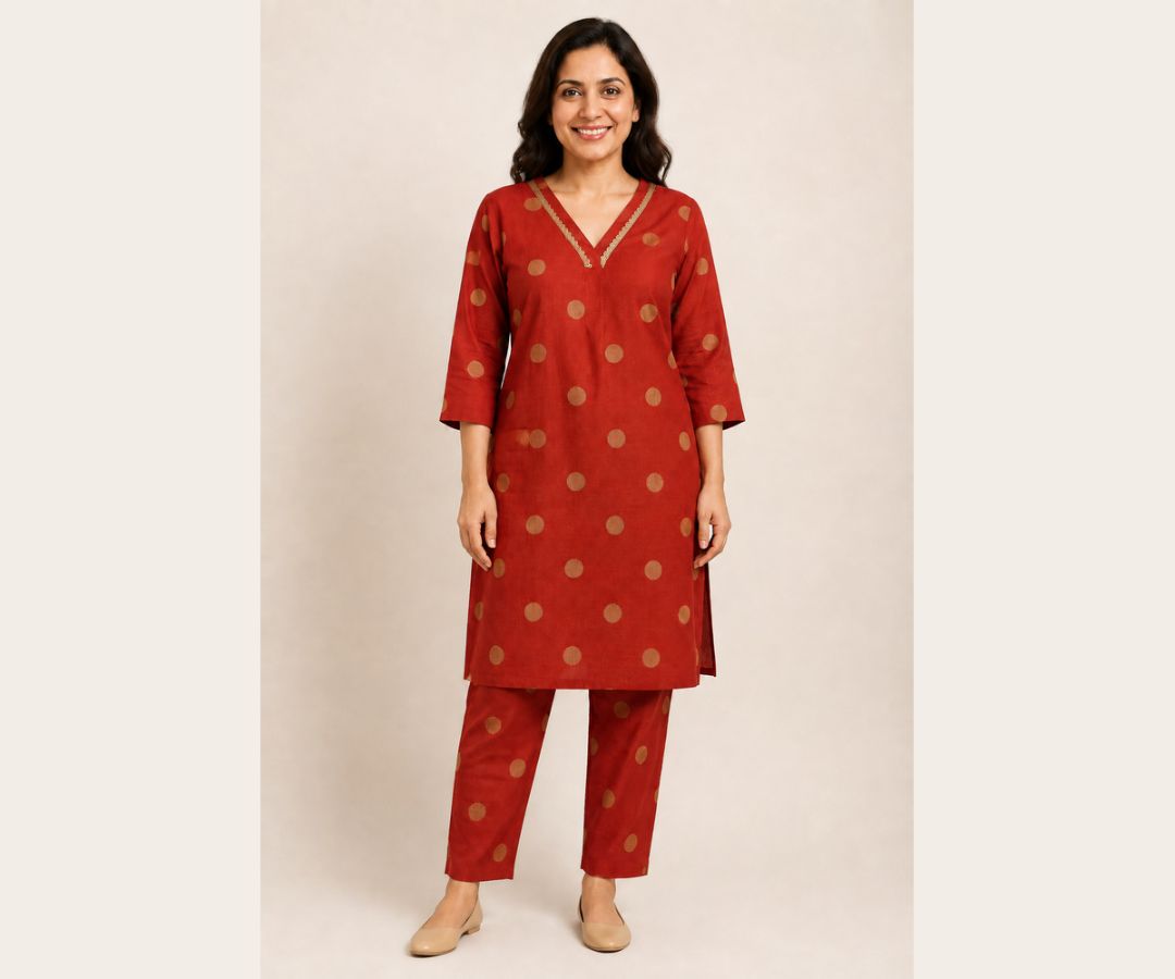 Rust Elegance Gold Polka Co-ord Set