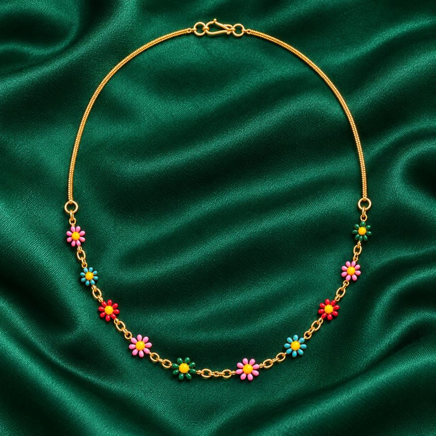 Gold Tone necklace with multi coloured floral charms