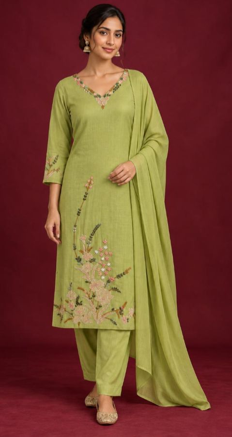 Bengal Cotton 3-Piece Churidar Set – Green