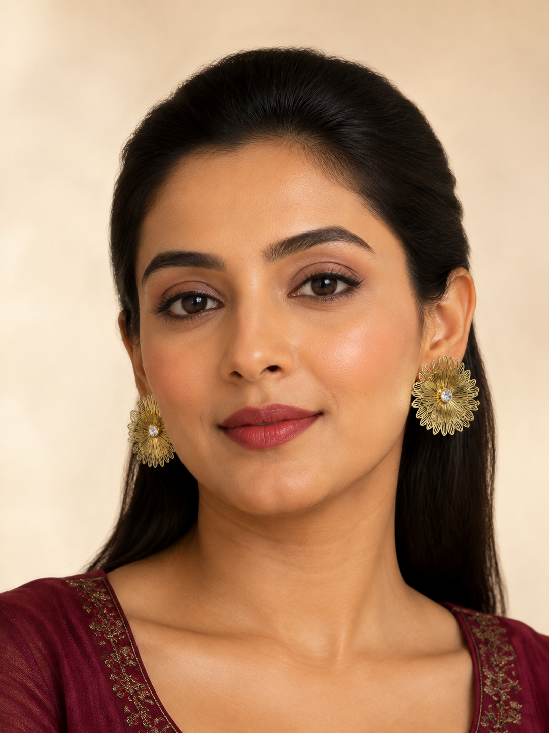 Floral Gold-Tone Statement Earrings