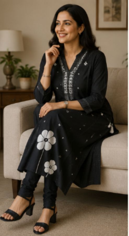 Black Floral Embroidered 2-Piece Churidar Set