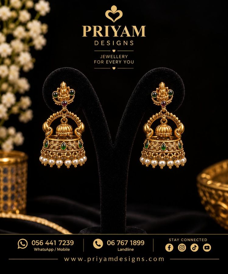 Gold Plated South Indian Temple Jhumkas with Religious Motifs