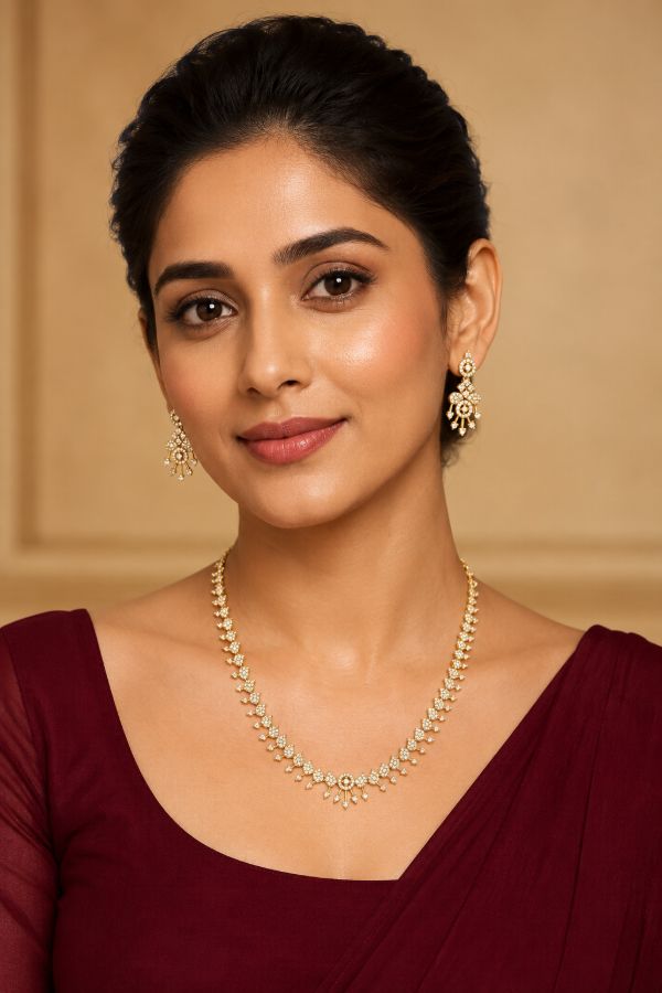 Gold-Tone Crystal Leaf Necklace Set