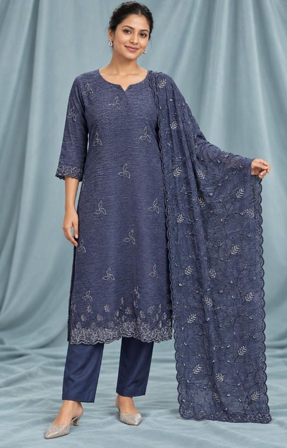 Elegant Teal Embroidered 3-Piece Churidar Set