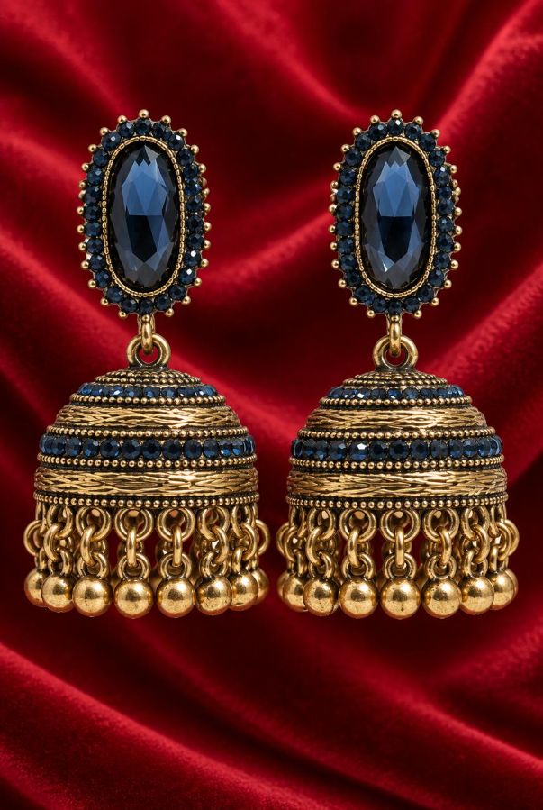 Blue and Gold Jhumka Earrings