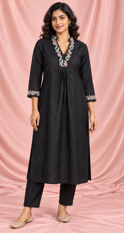 Black Floral Embroidered Single PC Kurti