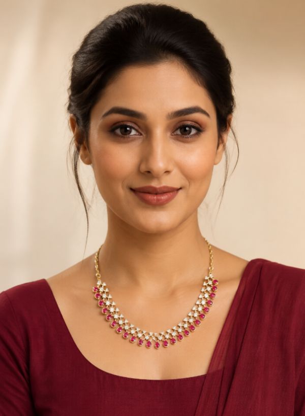 Gold-Tone Ruby Teardrop Crystal Necklace