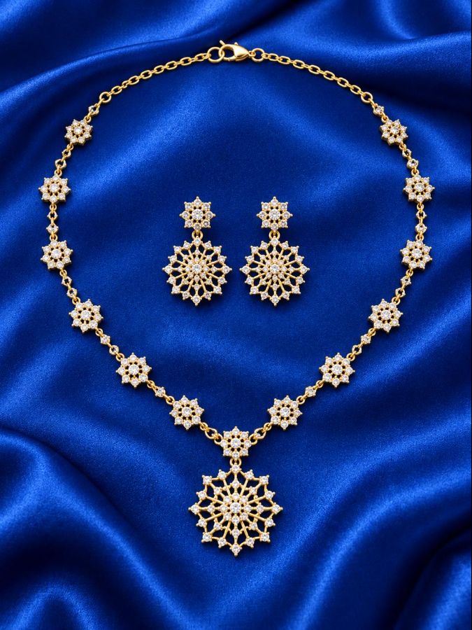 Gold-Tone Crystal Snowflake Necklace Set