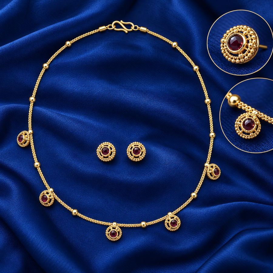 Necklace & Earrings with Dark Red Gemstones