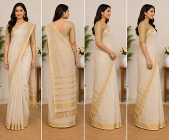 Classic Gold Kerala Kasavu Saree with Blouse