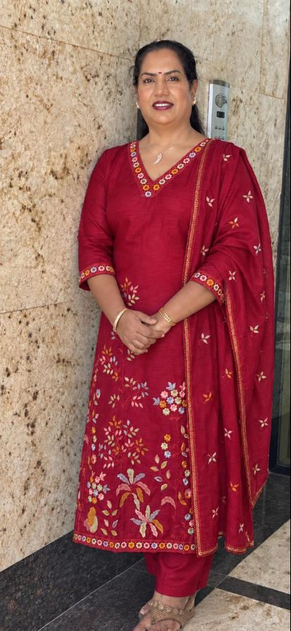 Crimson Red Floral Embroidered 3PC Churidar Set