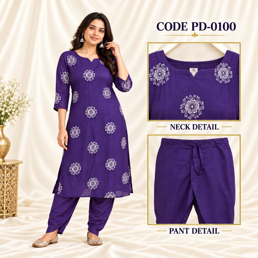Elegant Purple Floral Printed Kurti
