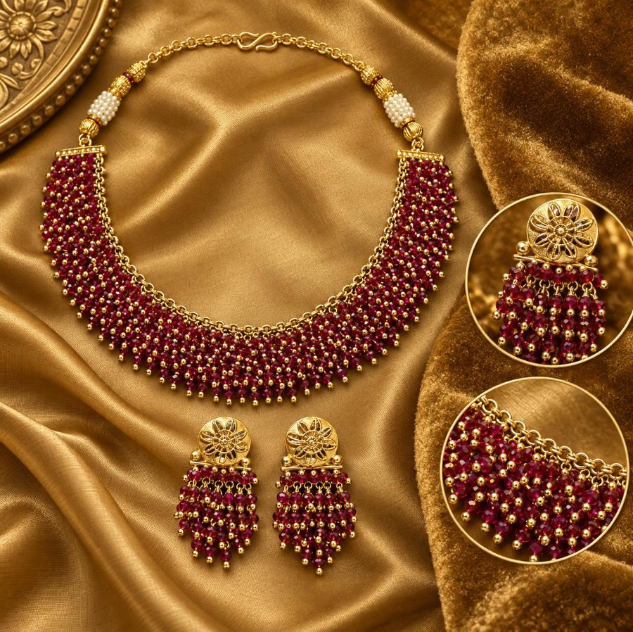 Collar style necklace with matching stud earrings