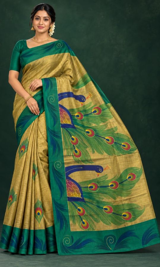 Peacock Elegance Saree with Attached Blouse