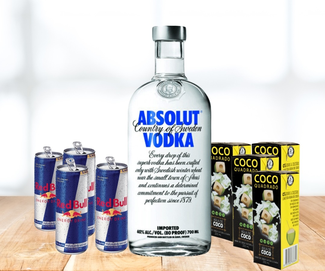 Combo Absolut 1l- 4 Gelos de sabor+4 Redbull