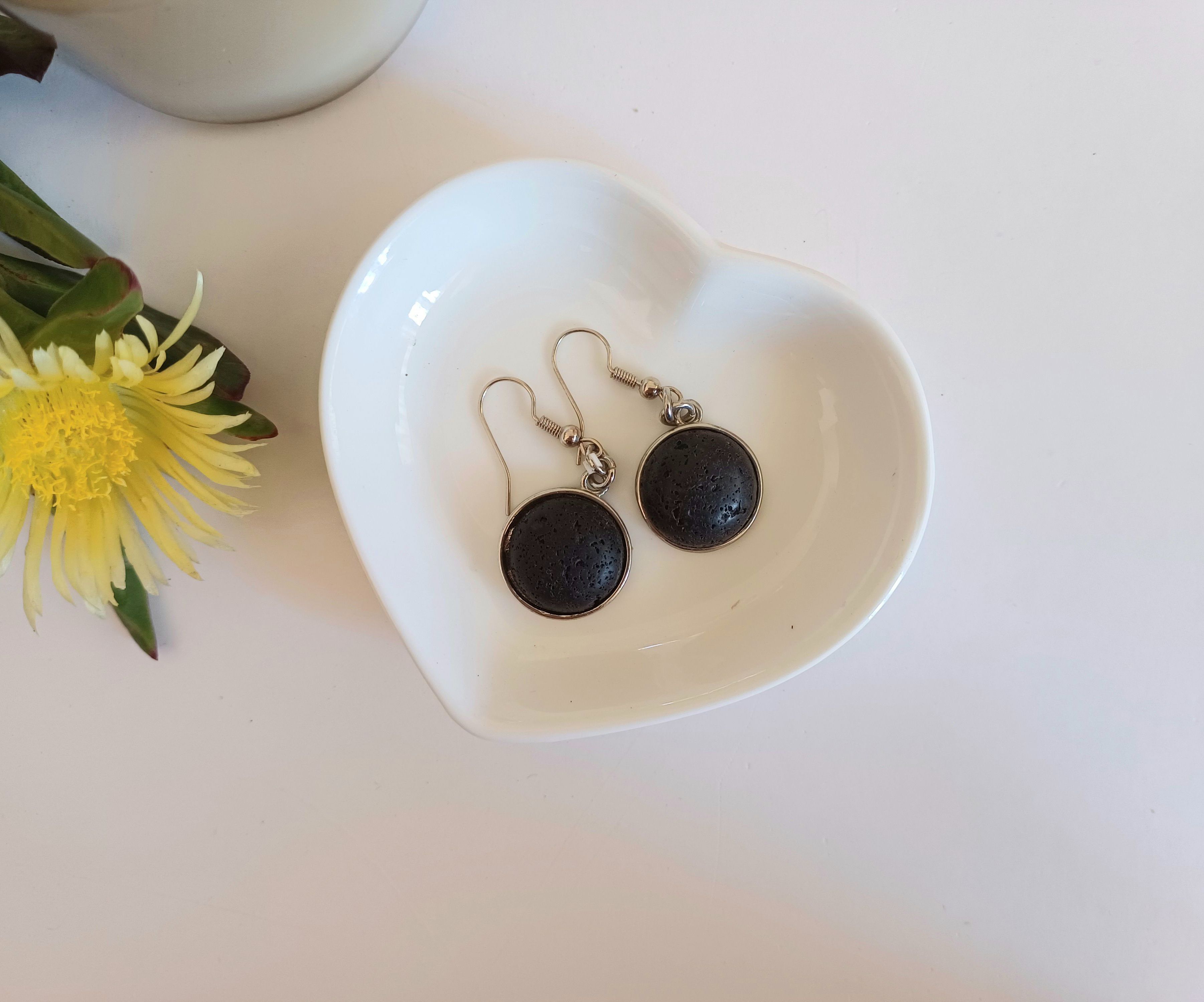 Diffuser Jewellery Earrings with Round Black lava beads