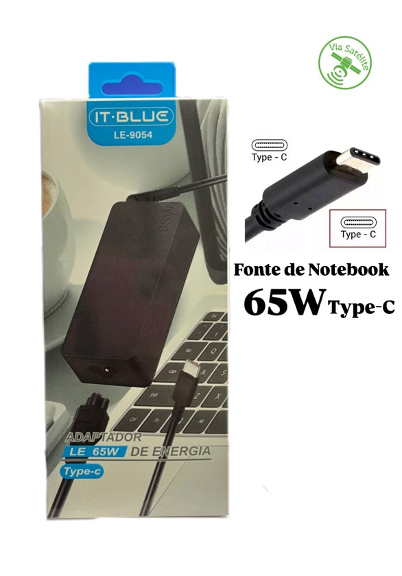 FONTE DE NOTEBOOK 65W TYPE-C - MARCA: LELONG REF: LE-9054